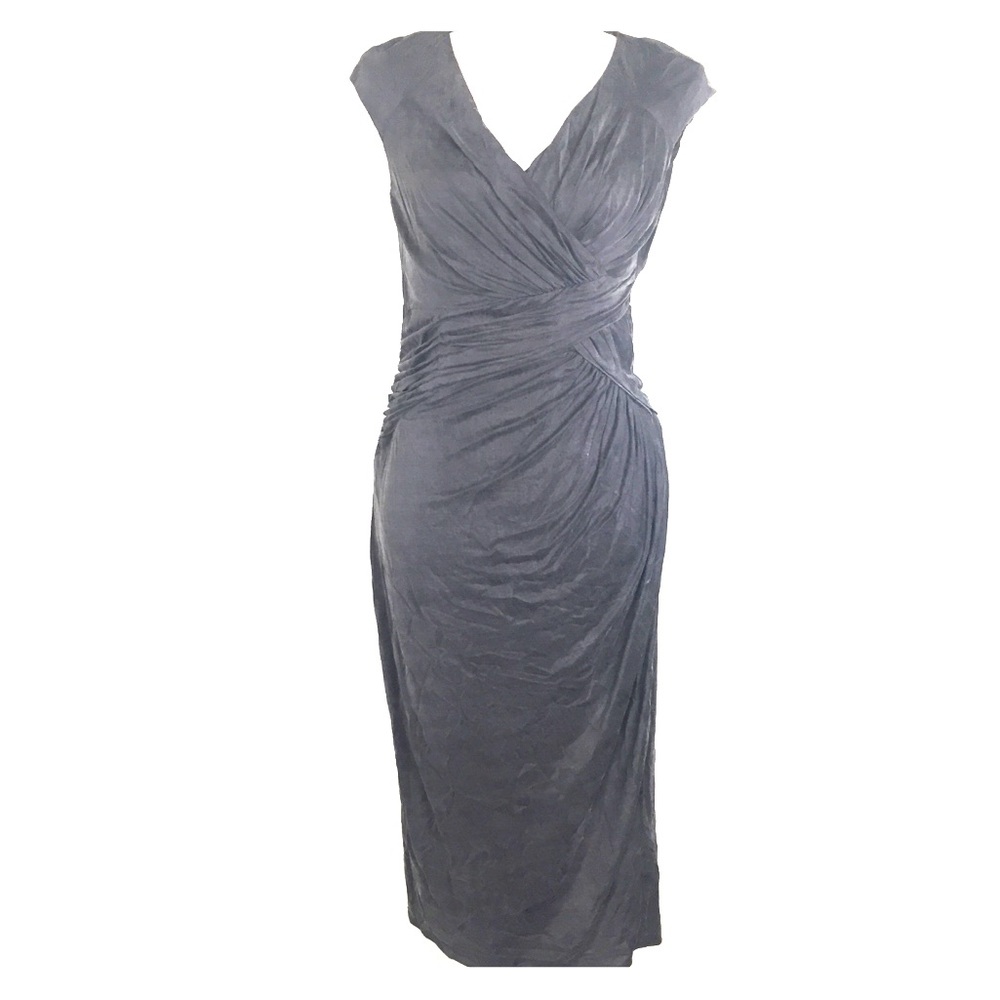Karen Millen Grey Black Cupro Silk V-Neck Dress